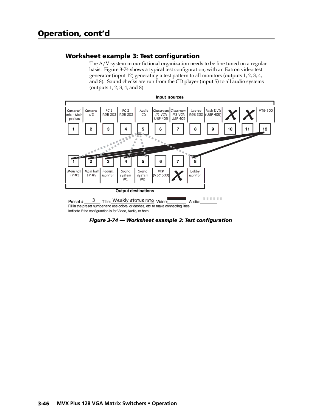 Extron electronic MVX PLUS 128 manual Worksheet example 3 Test conﬁguration 