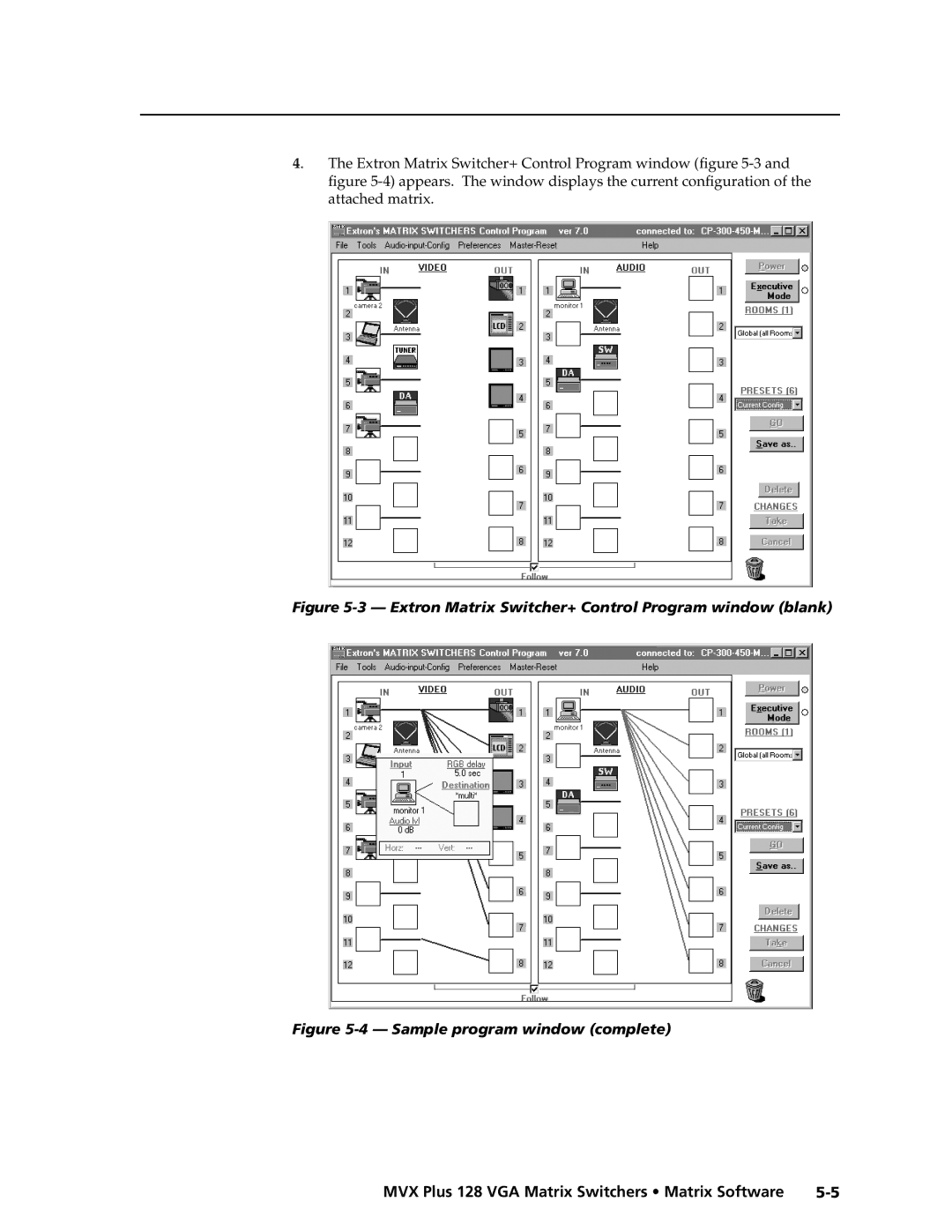 Extron electronic MVX PLUS 128 manual Extron Matrix Switcher+ Control Program window blank 
