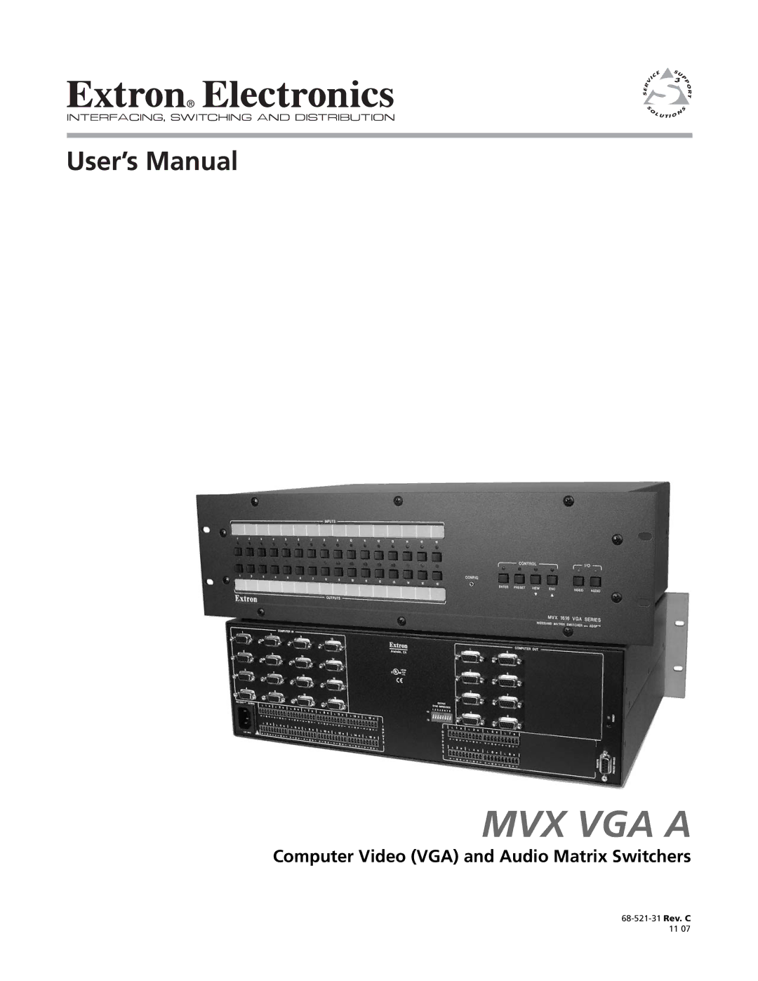 Extron electronic MVX VGA A manual MVX VGA a, Computer Video VGA and Audio Matrix Switchers 