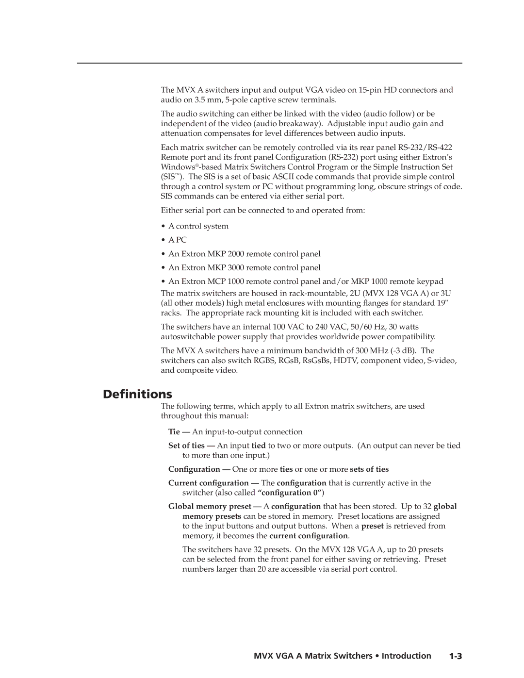 Extron electronic MVX VGA A manual Definitions 