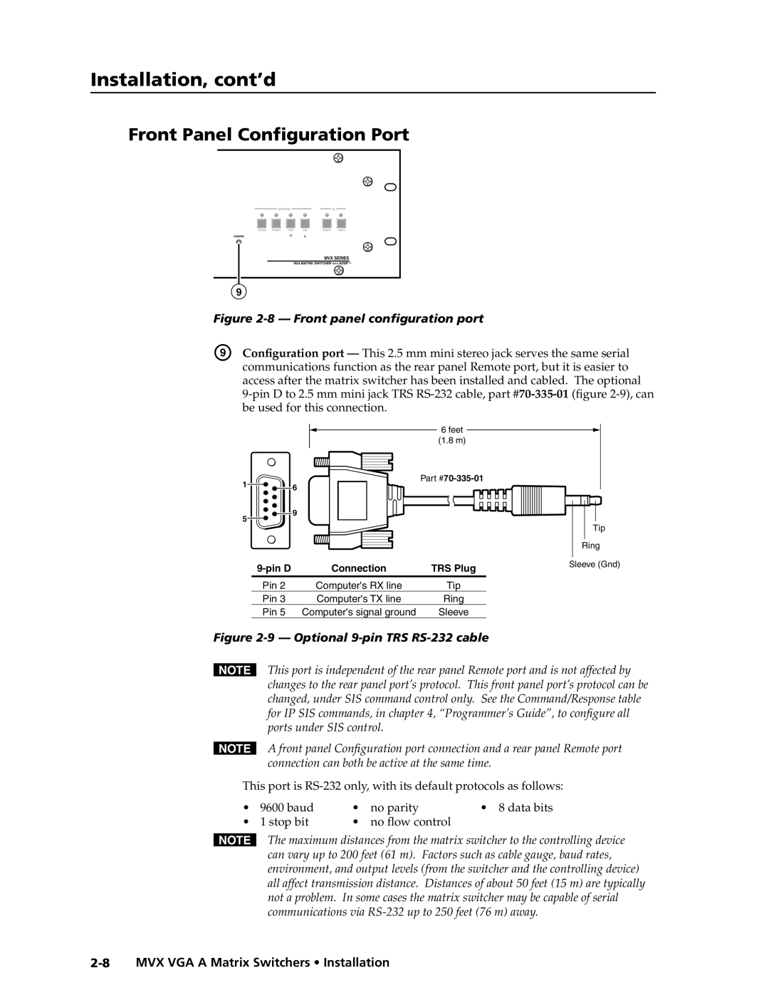 Extron electronic MVX VGA A manual Front Panel Configuration Port, Be used for this connection 