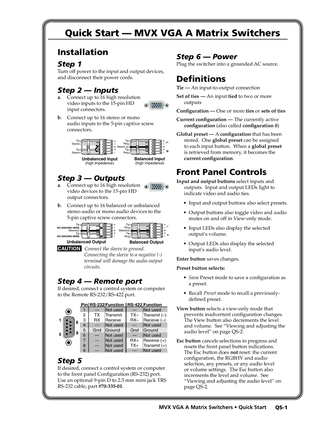 Extron electronic MVX VGA A manual Input and output buttons select inputs, Preset button selects 