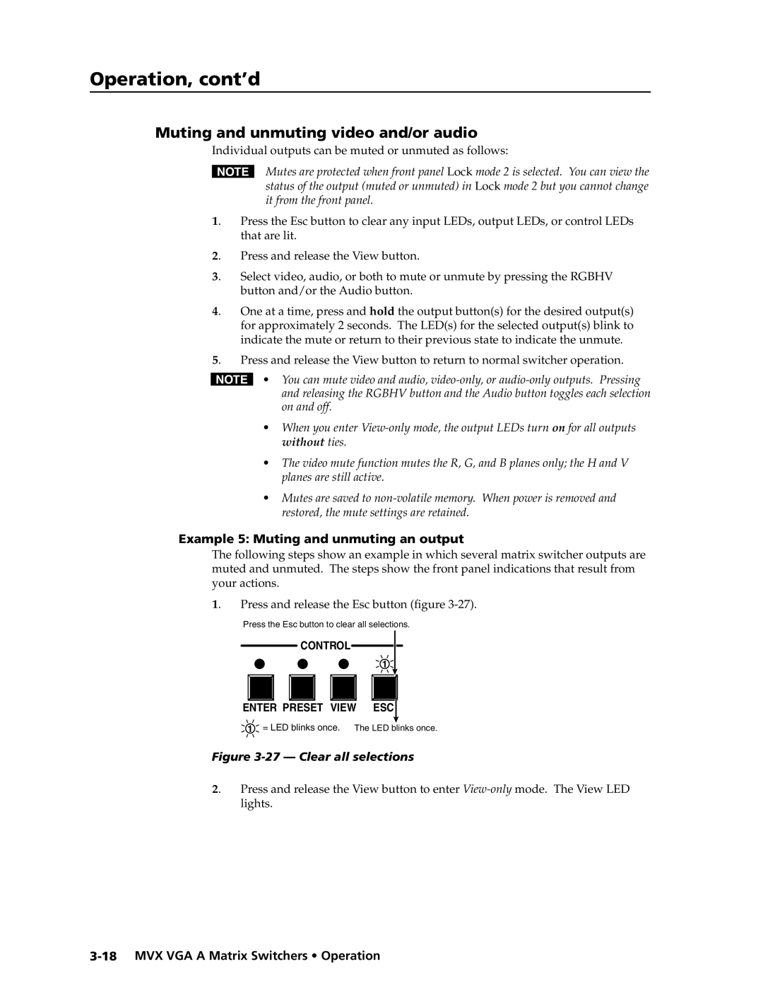 Extron electronic MVX VGA A manual Muting and unmuting video and/or audio, Example 5 Muting and unmuting an output 