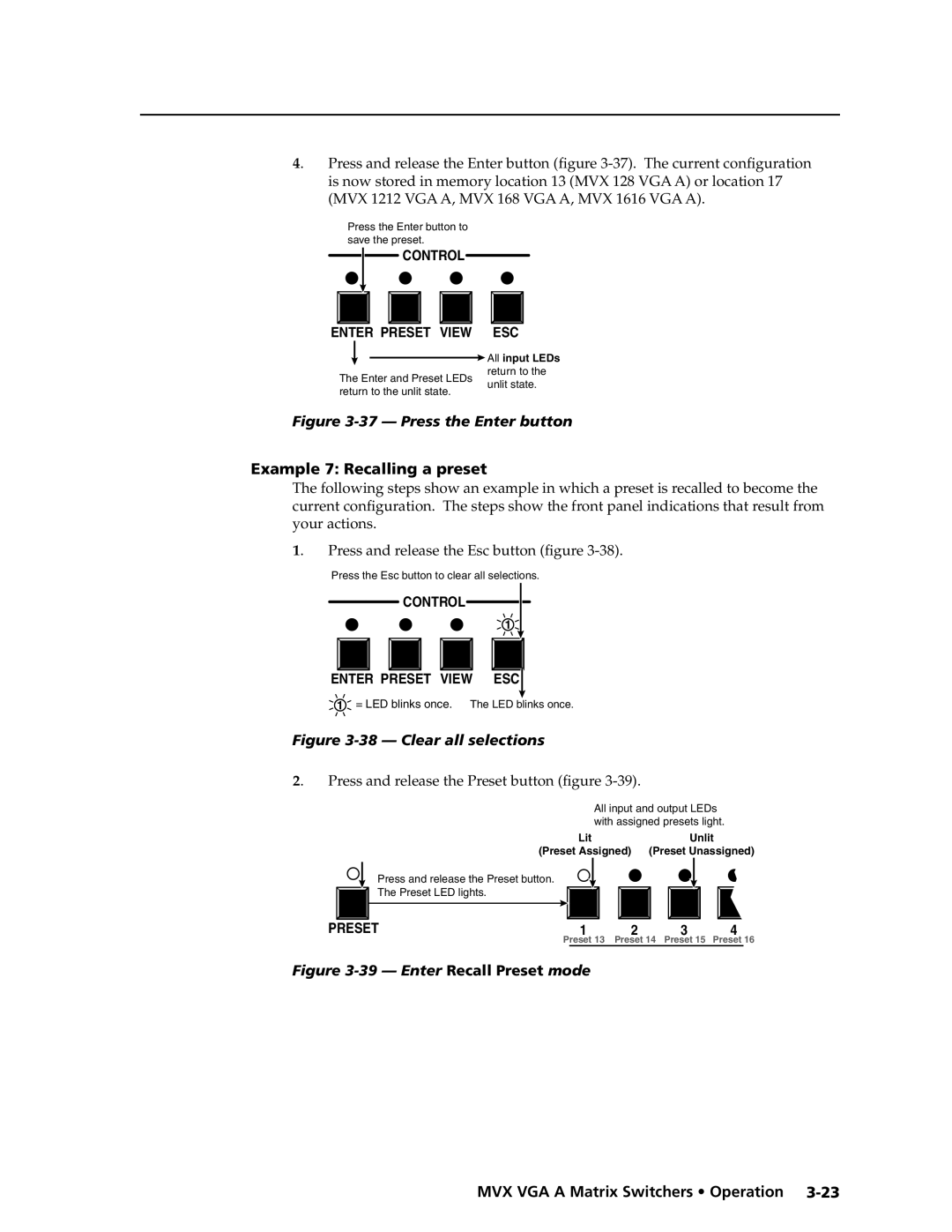 Extron electronic MVX VGA A manual Example 7 Recalling a preset, Press and release the Preset button figure 