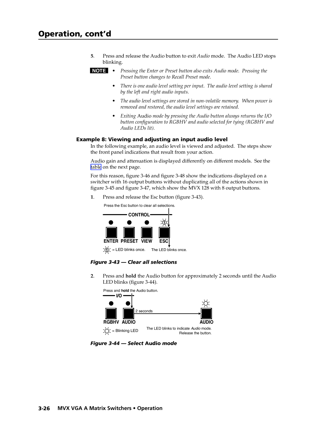 Extron electronic MVX VGA A manual Example 8 Viewing and adjusting an input audio level, Clear all selections 