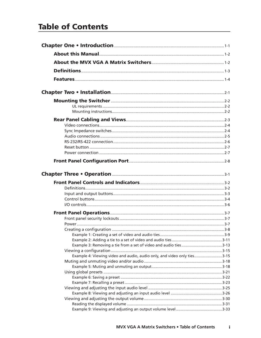 Extron electronic MVX VGA A manual Table of Contents 