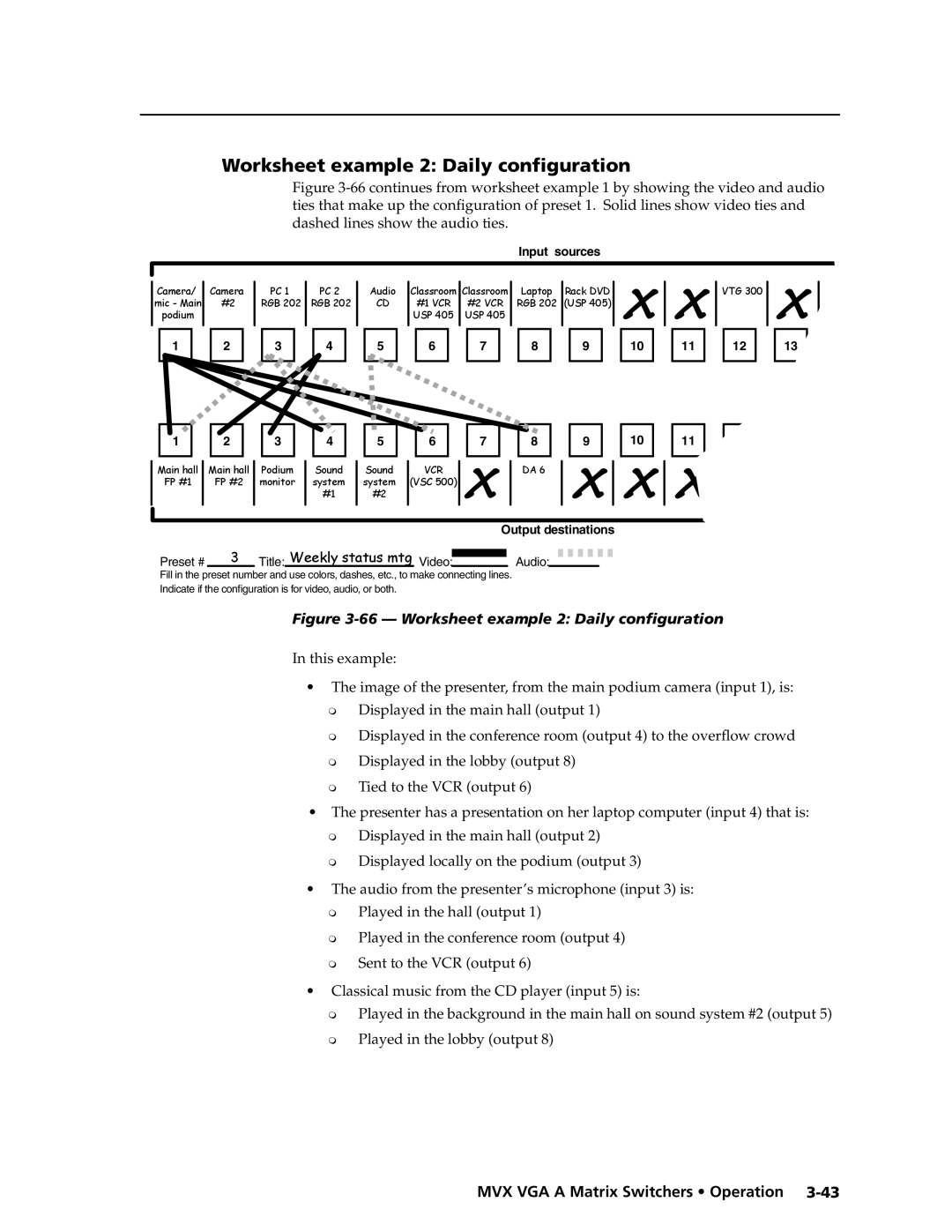 Extron electronic MVX VGA A manual Worksheet example 2 Daily configuration 