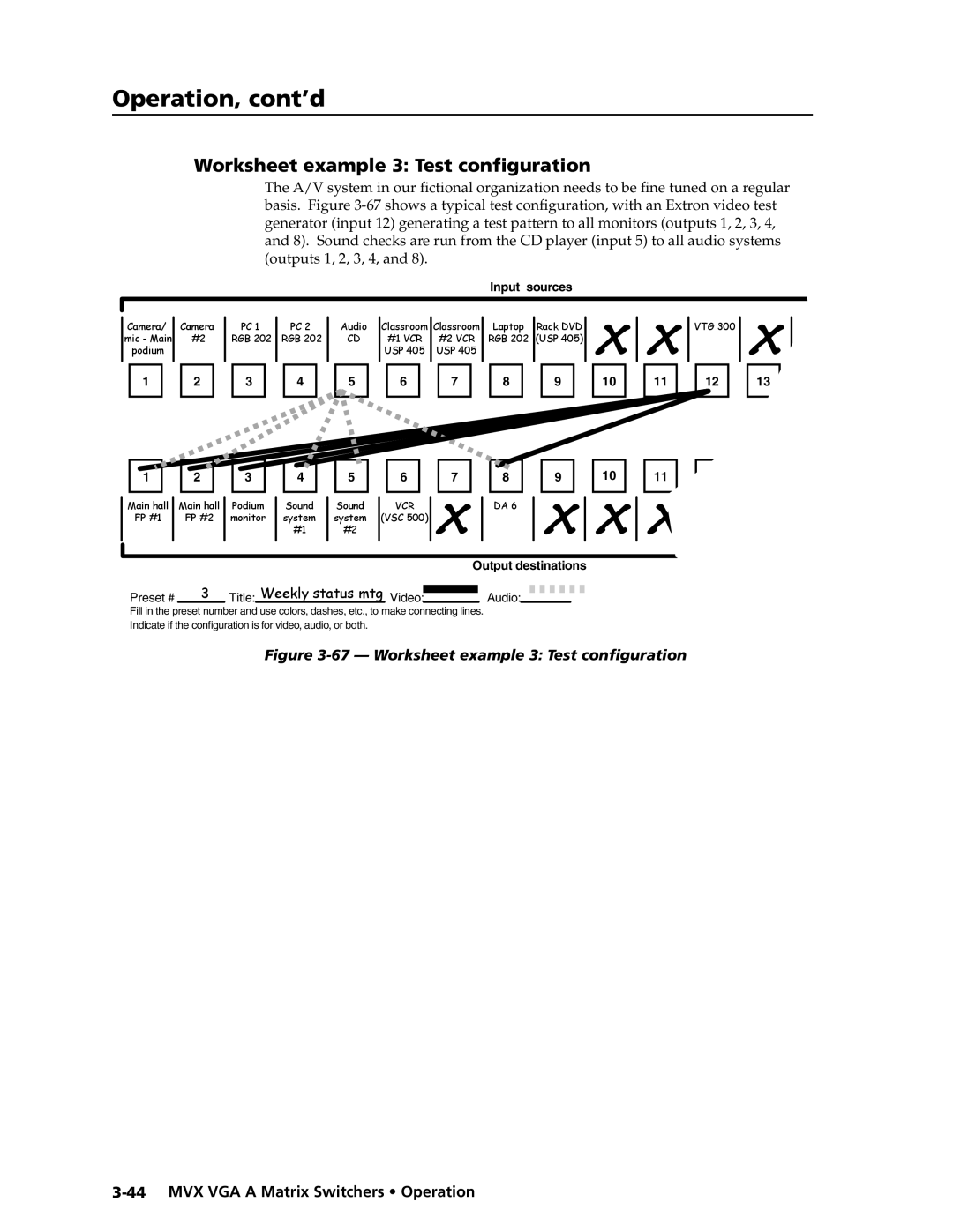 Extron electronic MVX VGA A manual Preliminary, Worksheet example 3 Test configuration 