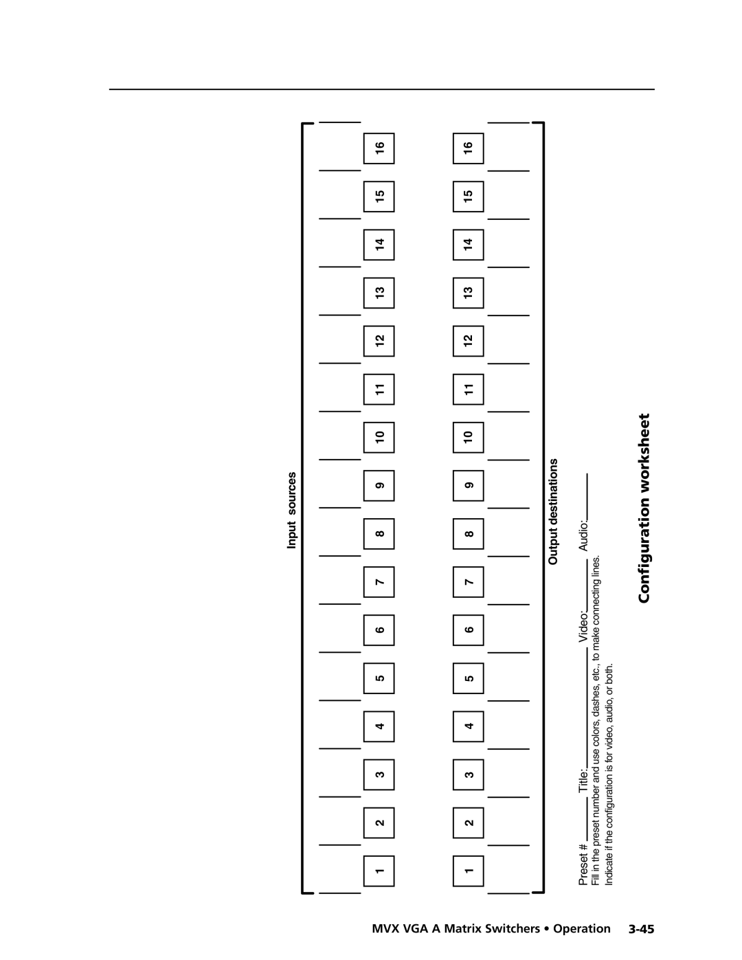 Extron electronic MVX VGA A manual Configuration worksheet, Preset # 