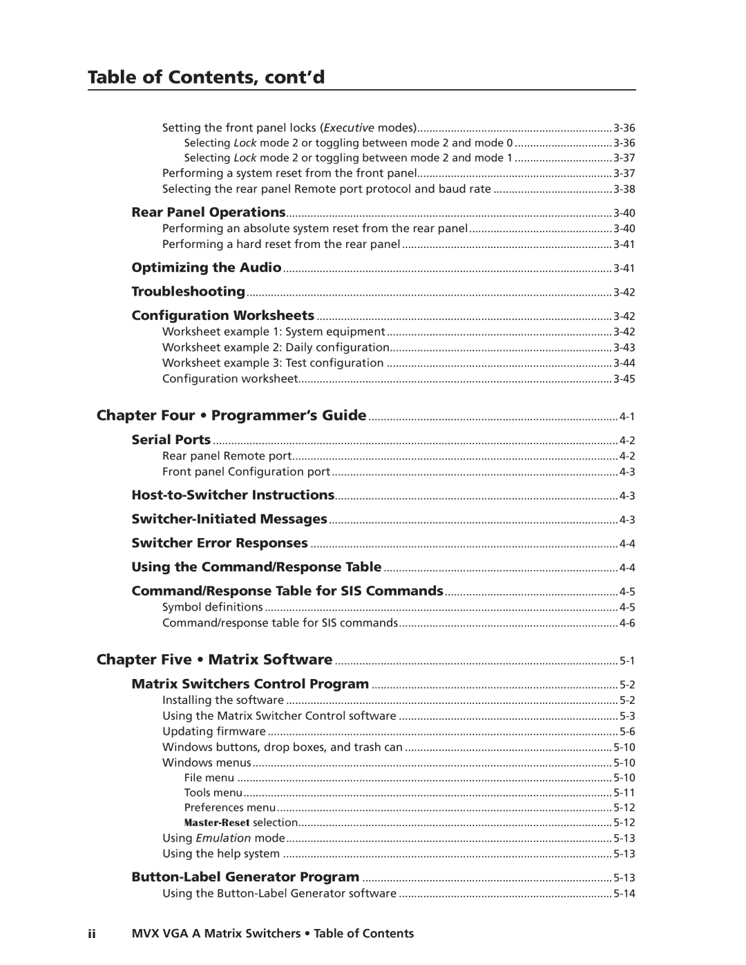 Extron electronic MVX VGA A manual Table of Contents, cont’d 