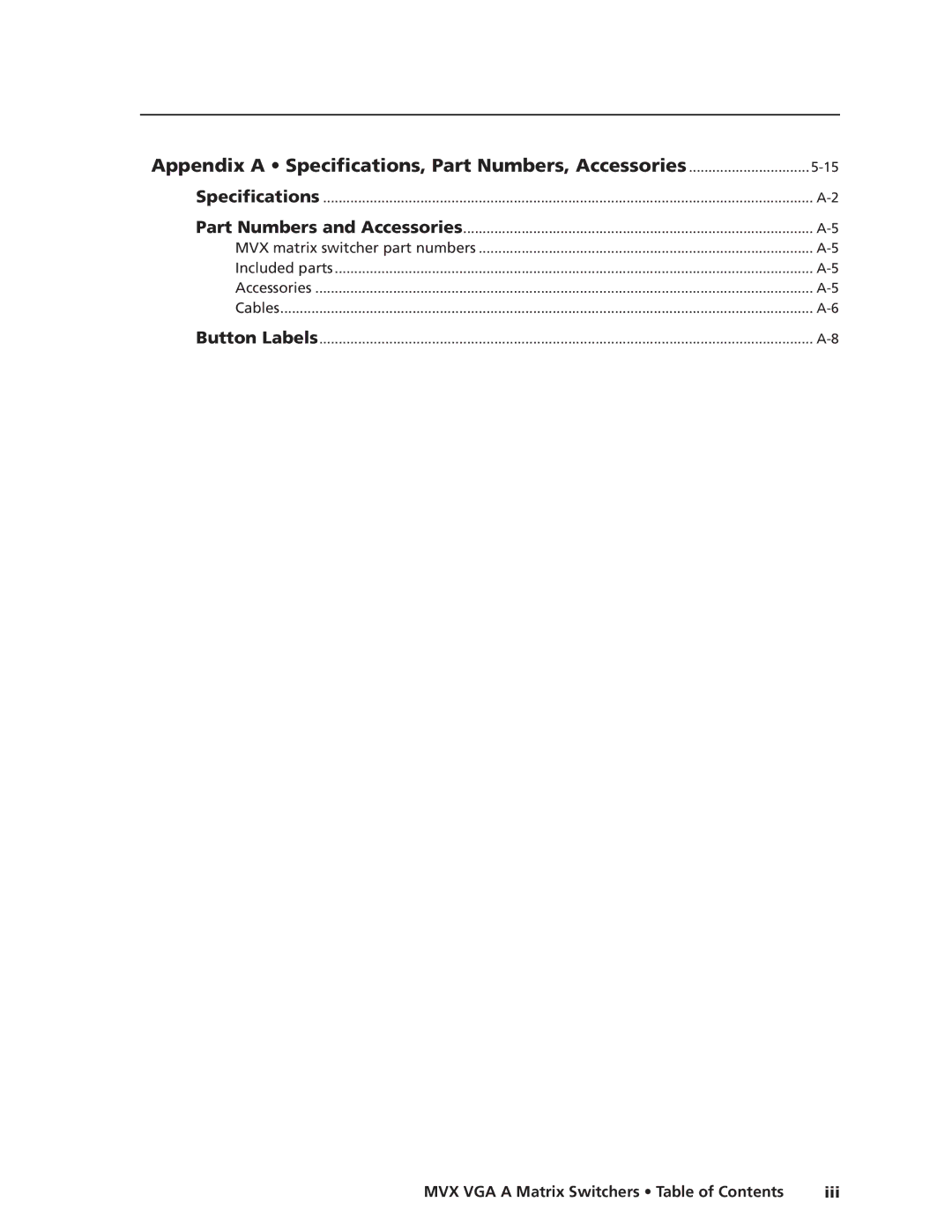 Extron electronic MVX VGA A manual Appendix a Specifications, Part Numbers, Accessories 