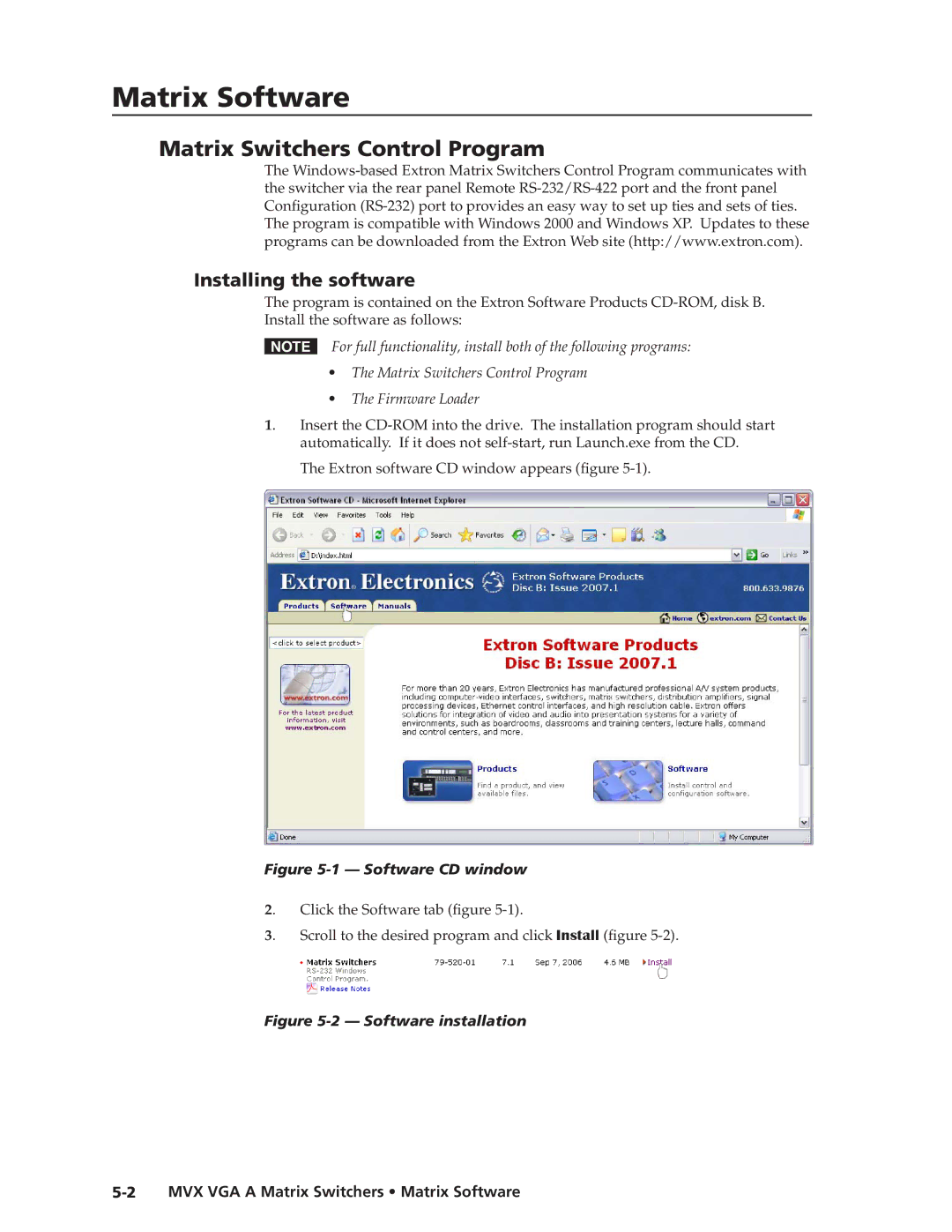 Extron electronic MVX VGA A manual Matrix Switchers Control Program, Installing the software 