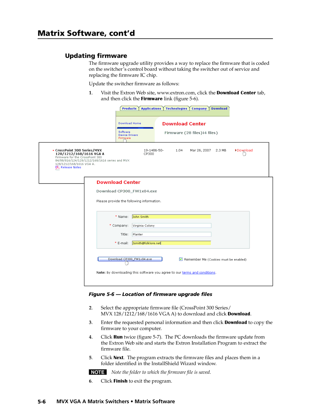 Extron electronic MVX VGA A manual Updating firmware, Location of firmware upgrade files 