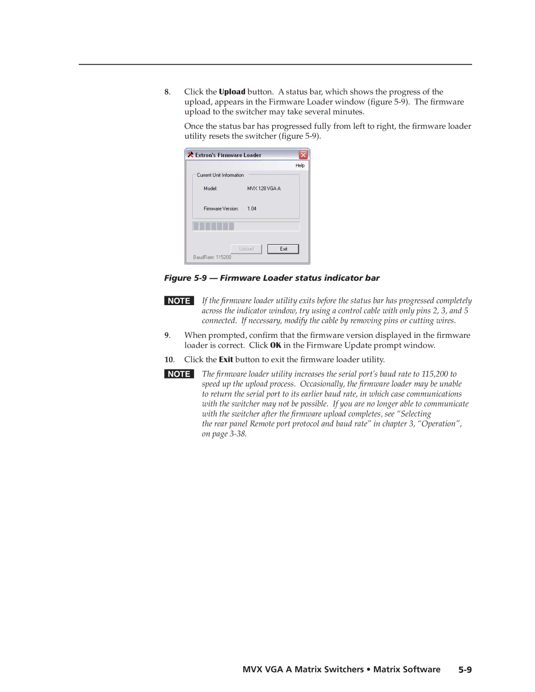 Extron electronic MVX VGA A manual Firmware Loader status indicator bar 