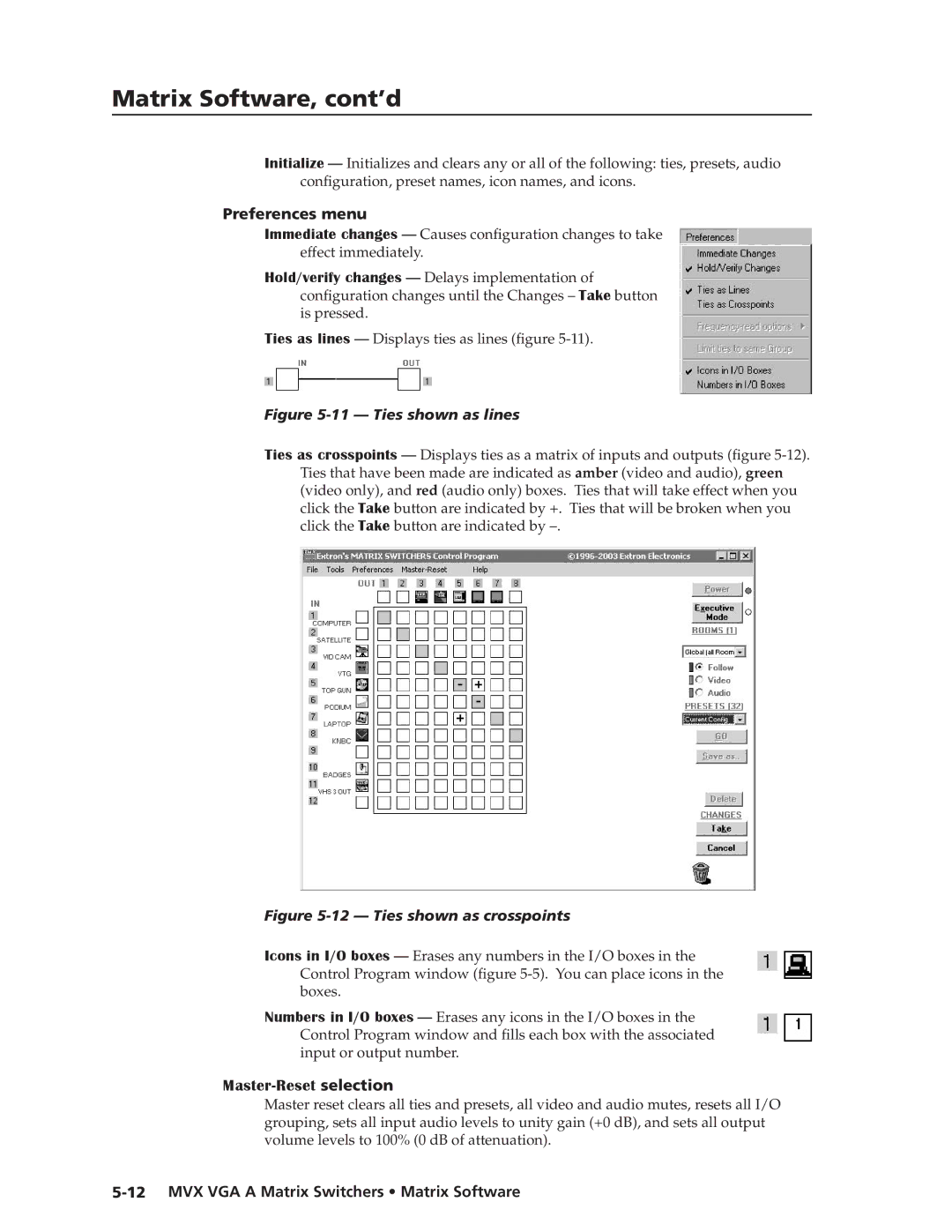 Extron electronic MVX VGA A manual Preferences menu, Master-Reset selection 