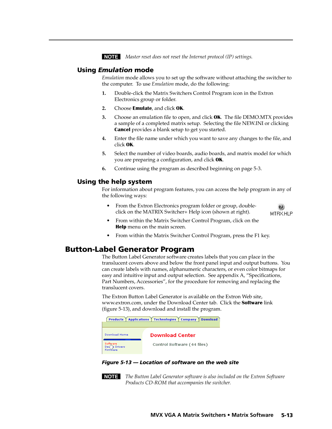 Extron electronic MVX VGA A manual Button-Label Generator Program, Using Emulation mode, Using the help system 