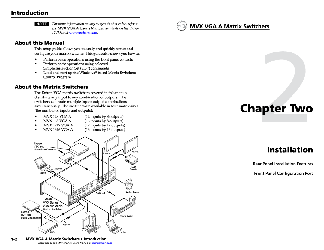 Extron electronic MVX VGA A setup guide Two, Installation, Introduction, About this Manual, About the Matrix Switchers 