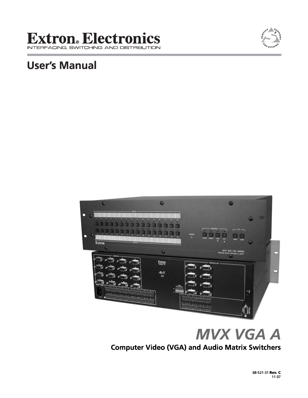 Extron electronic MVX VGA A manual Computer Video VGA and Audio Matrix Switchers, Mvx Vga A, 68-521-31 Rev. C 
