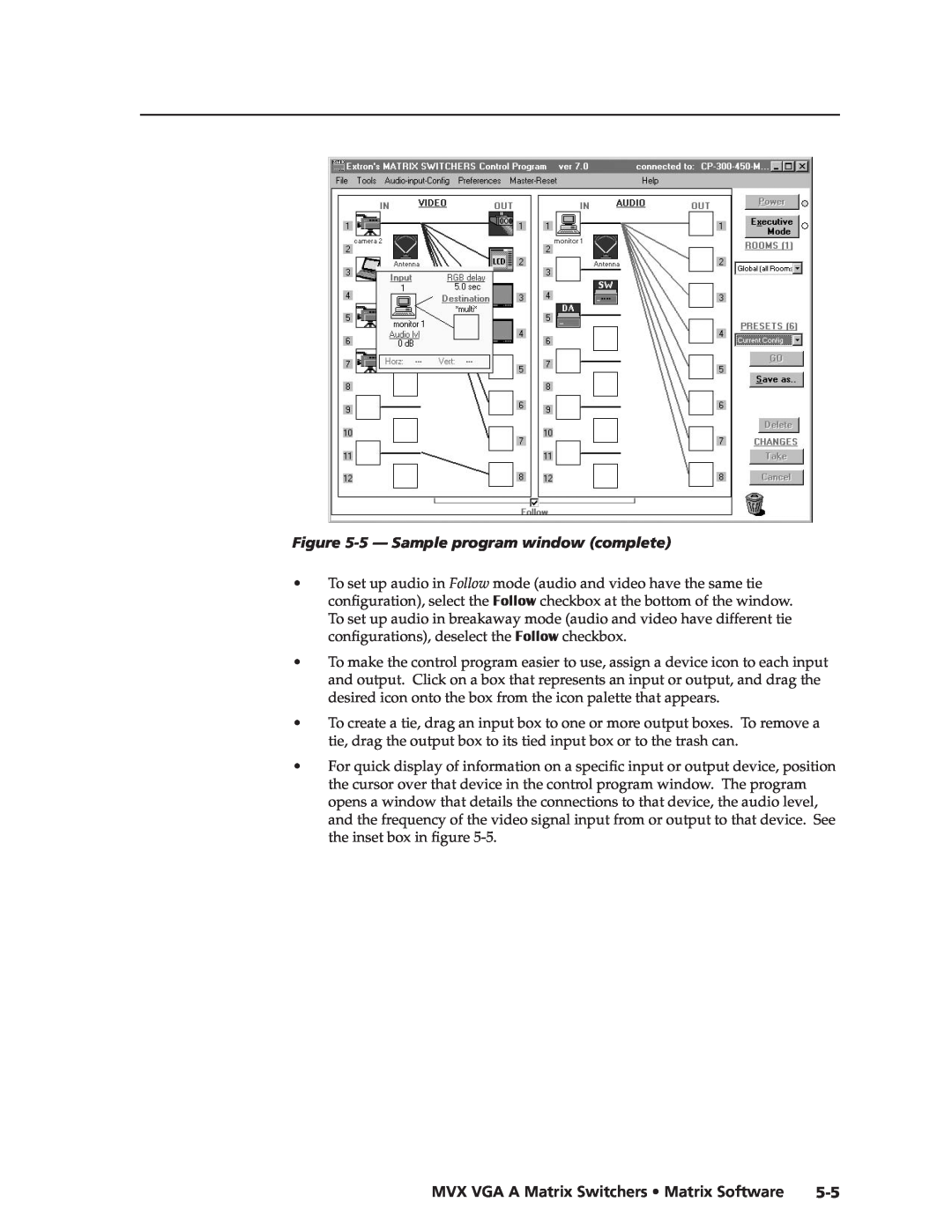 Extron electronic manual 5 - Sample program window complete, Preliminary, MVX VGA A Matrix Switchers Matrix Software 