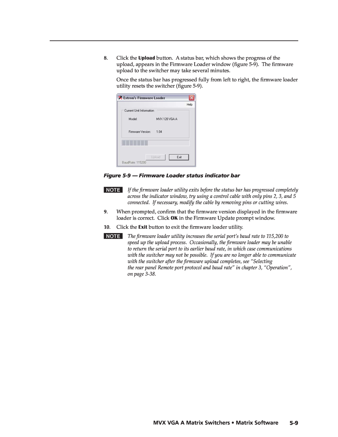 Extron electronic MVX VGA A manual 9 - Firmware Loader status indicator bar, Preliminary 