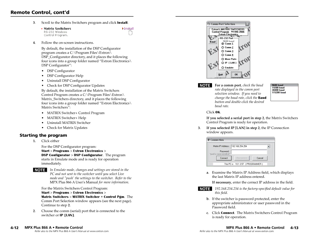 Extron electronic MPX Plus 866 A setup guide Starting the program, Click either For the DSP Configurator program, Click OK 