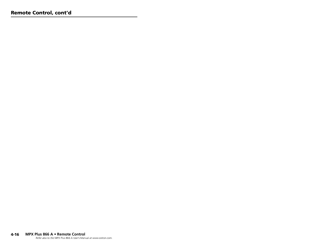 Extron electronic MPX Plus 866 A, N 60-796-01 setup guide Remote Control, cont’d 