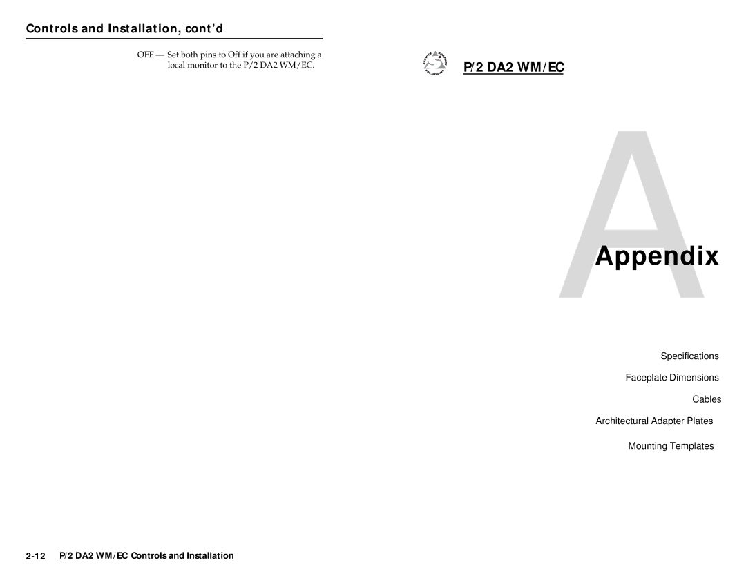 Extron electronic APP, P/2 DA 2 WM/EC user manual AAppendix 