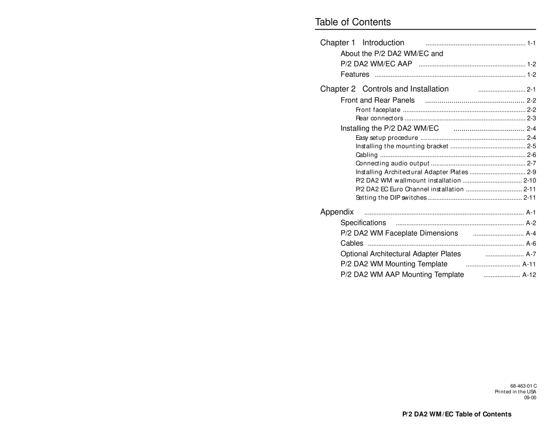 Extron electronic APP, P/2 DA 2 WM/EC user manual Table of Contents 