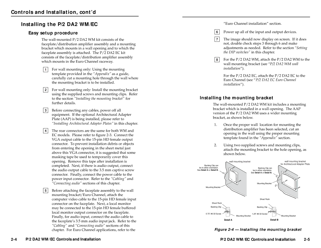 Extron electronic APP, P/2 DA 2 WM/EC user manual Easy setup procedure, Installing the mounting bracket 