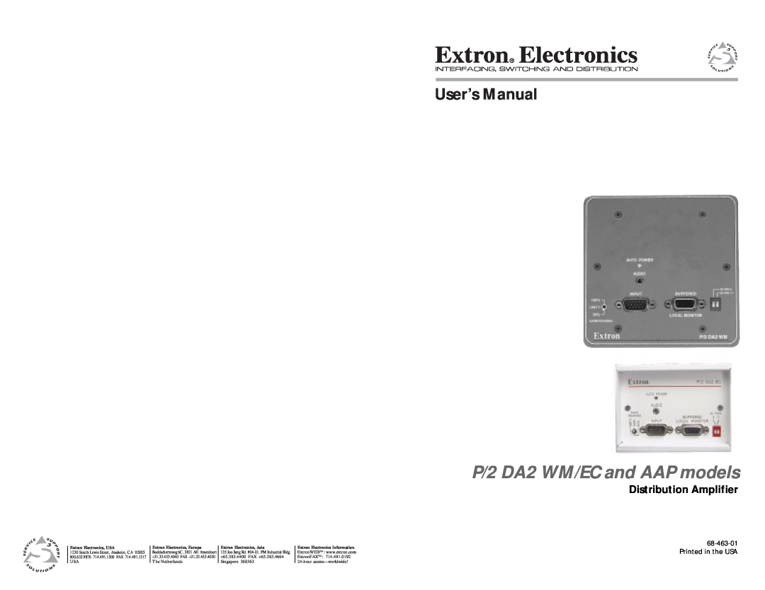 Extron electronic APP, P/2 DA 2 WM/EC user manual Distribution Amplifier, P/2 DA2 WM/EC and AAP models, The Netherlands 
