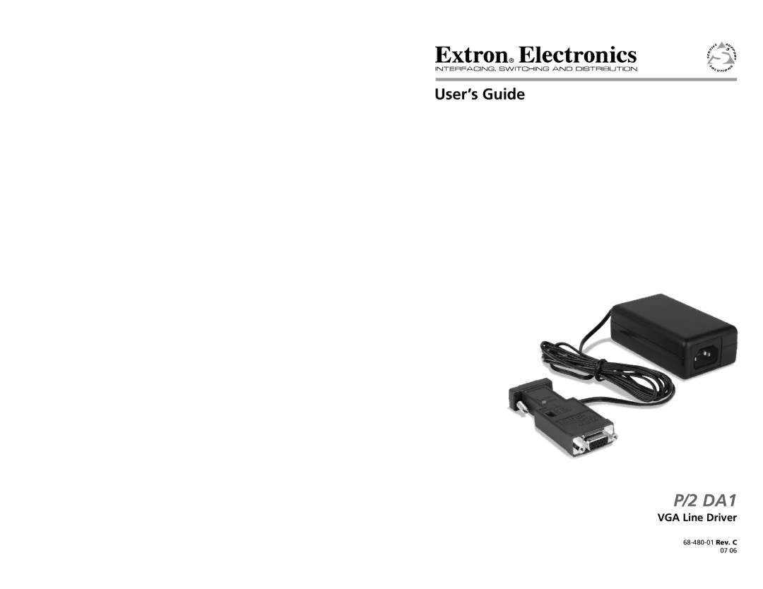 Extron electronic P/2 DA1 specifications VGA Line Driver 