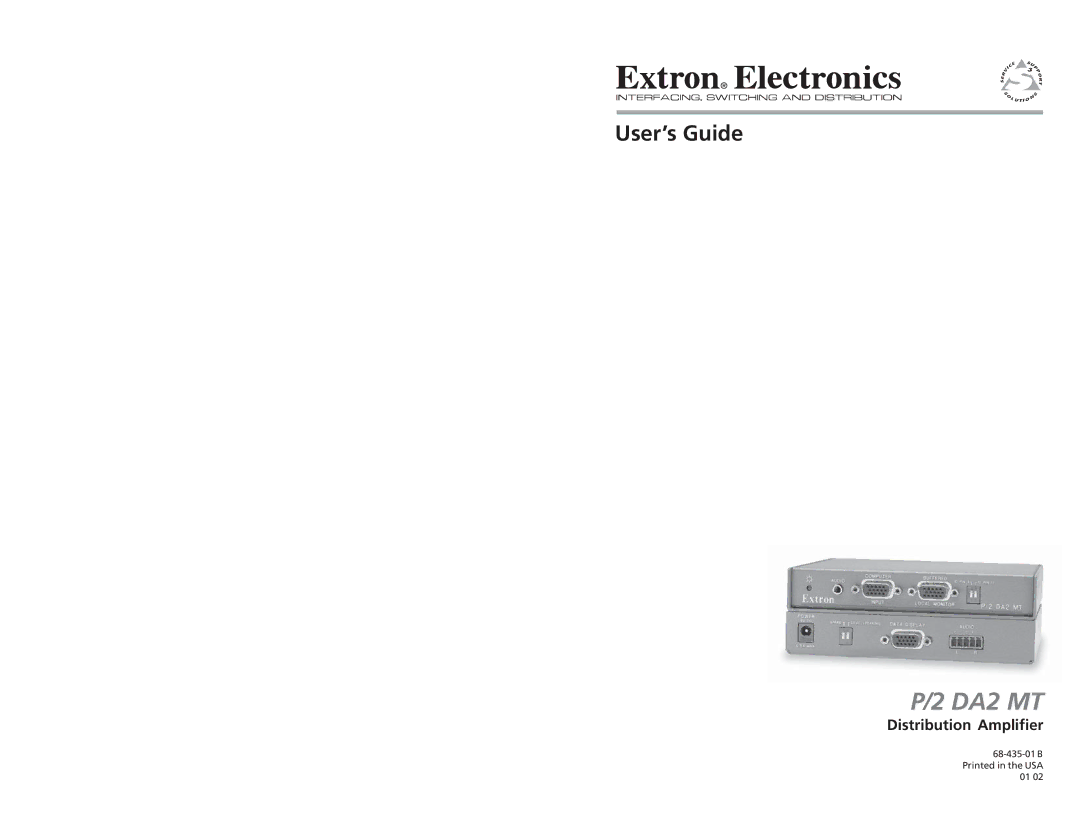 Extron electronic P/2 DA2 MT manual Distribution Amplifier 