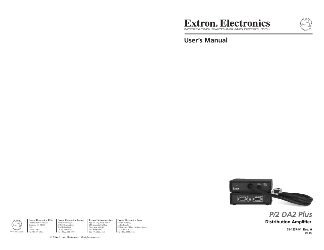 Extron electronic P/2 DA2 PLUS user manual DA2 Plus 