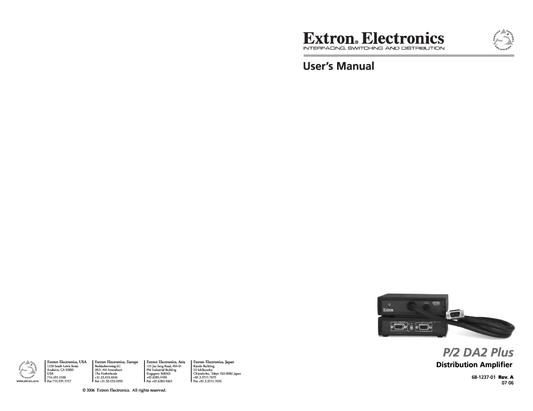 Extron electronic P/2 DA2 PLUS specifications Sync, General, Distribution Amplifier, P/2 DA2 Plus, User’s Guide 