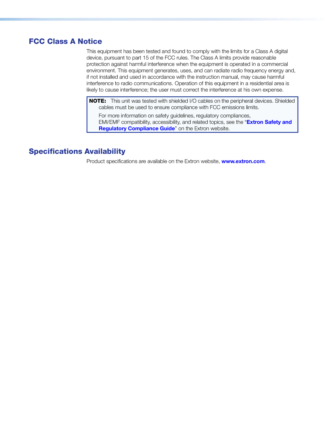 Extron electronic 68-713-01, P/2 DA2XI MT manual FCC Class a Notice, Specifications Availability 