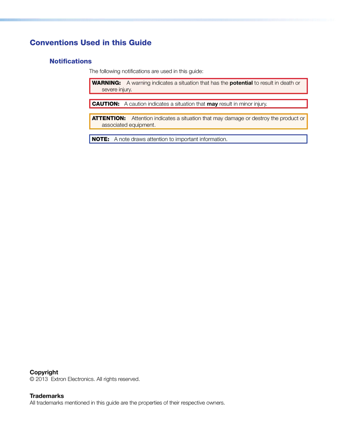 Extron electronic P/2 DA2XI MT, 68-713-01 manual Conventions Used in this Guide, Notifications 