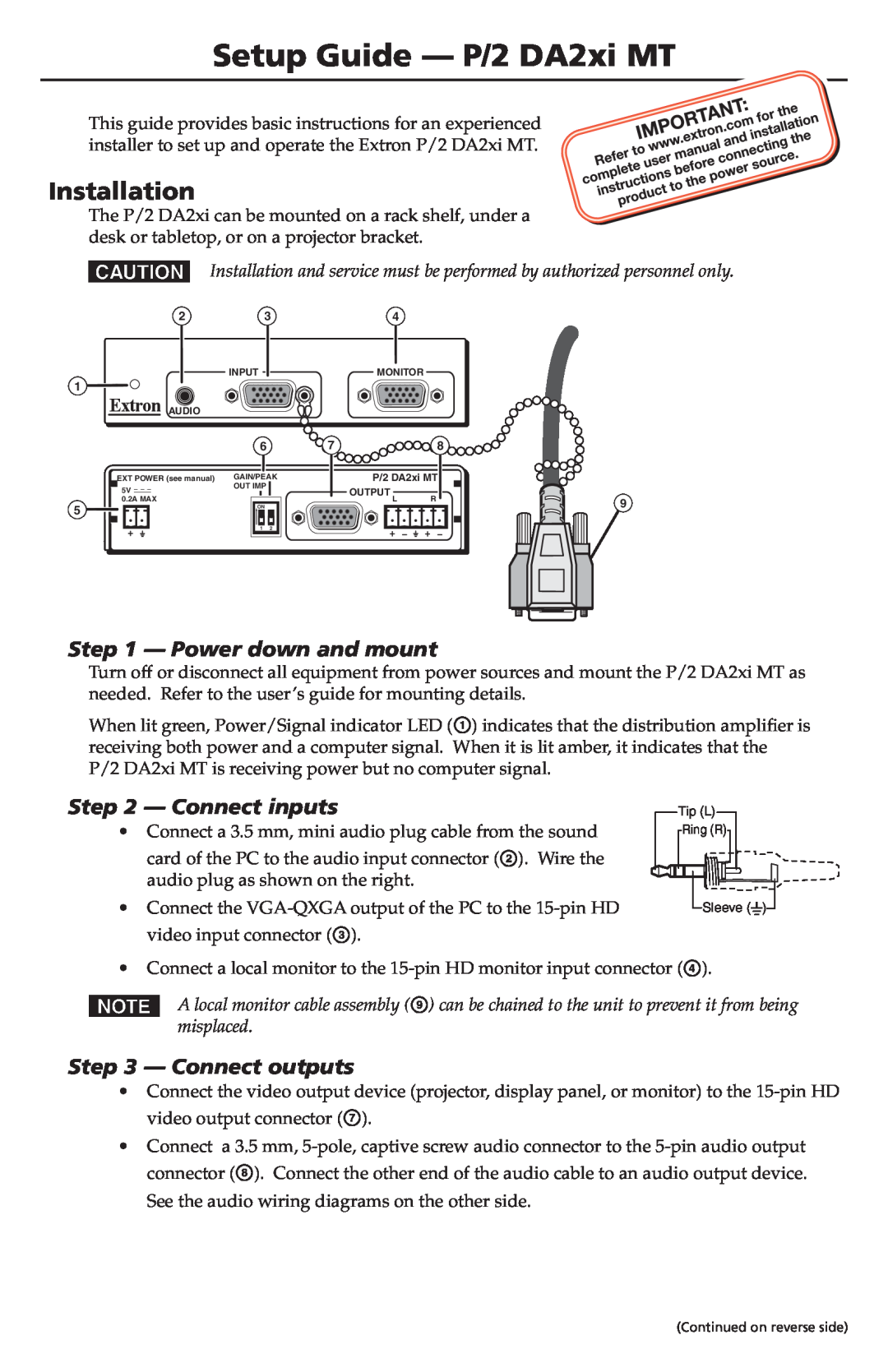 Extron electronic P/2 DA2XI MT specifications FCC Class A Notice, General, Distribution Amplifiers, P/2 DA2xi P/2 DA2xi MT 
