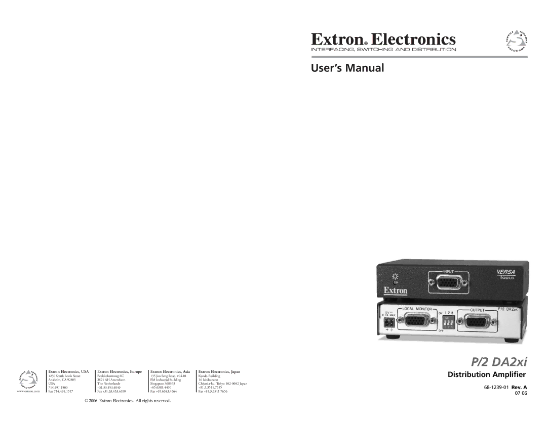 Extron electronic P/2 DA2XI user manual DA2xi 