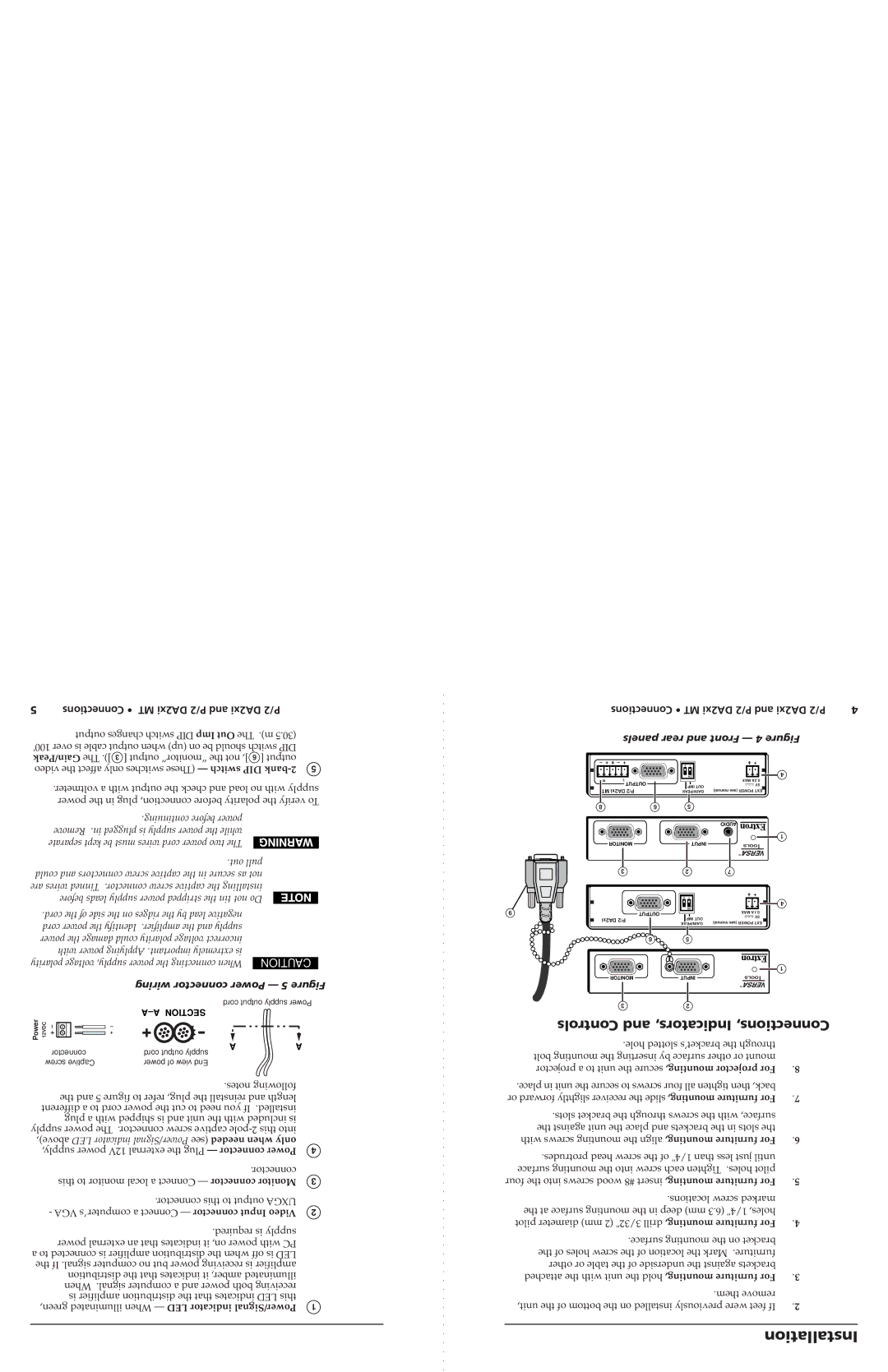 Extron electronic P/2 DA2XI specifications Installation, Connections, Indicators, and Controls 