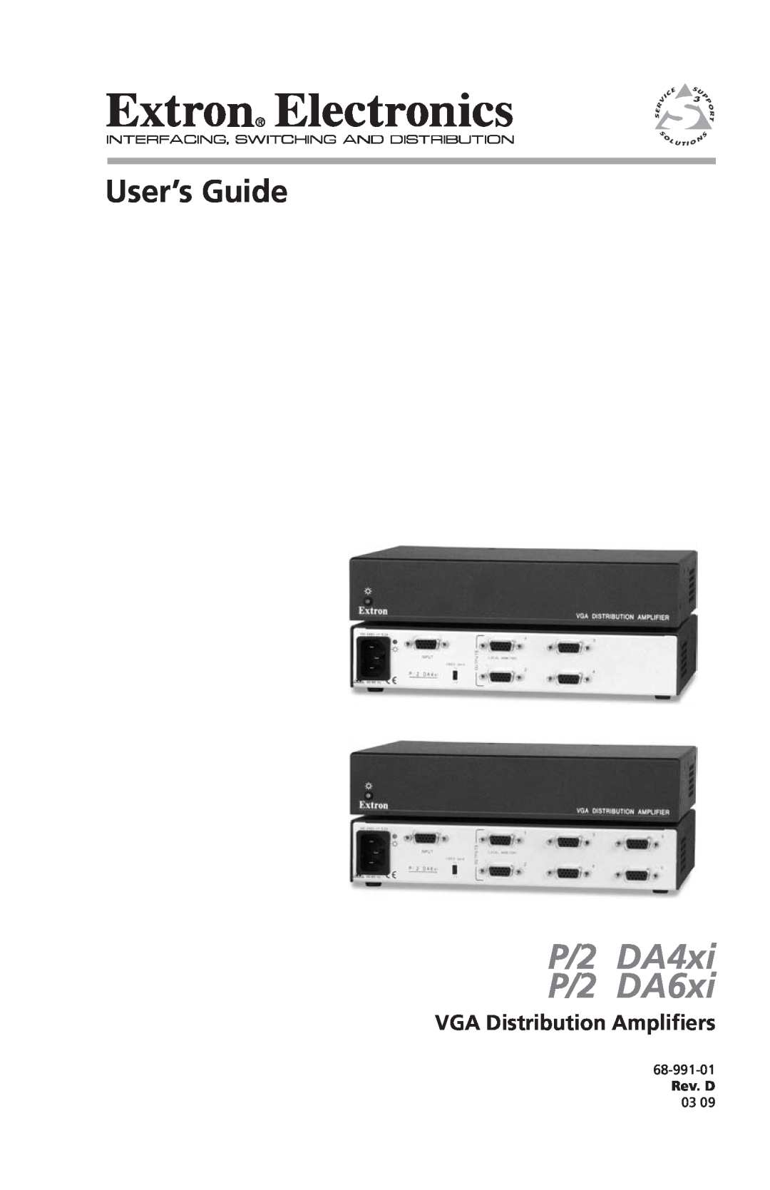 Extron electronic P/2 DA6XI manual VGA Distibution Amplifiers, P/2 DA4xi, P/2 DA6xi, User’s Guide, 68-991-01 Rev. A 