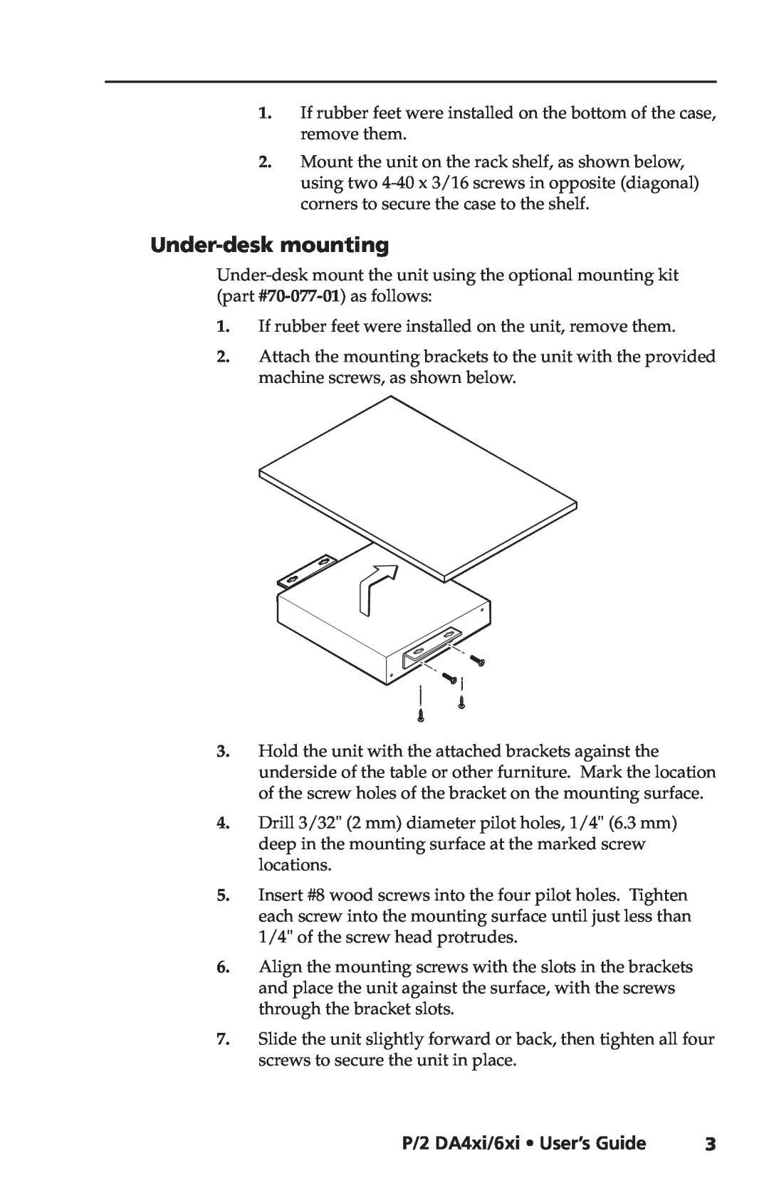 Extron electronic P/2 DA6XI, P/2 DA4XI manual Under-deskmounting, P/2 DA4xi/6xi User’s Guide 