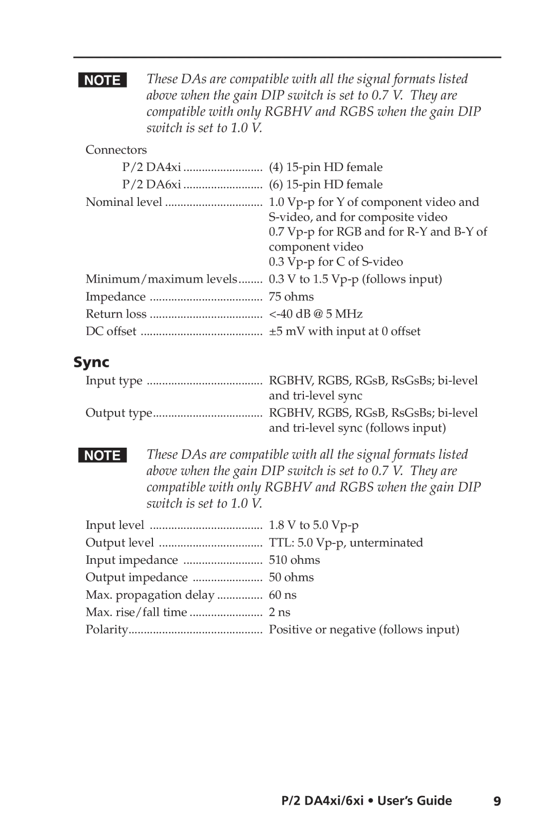 Extron electronic P/2 DA4xi s, P/2 DA6xi s manual Sync 