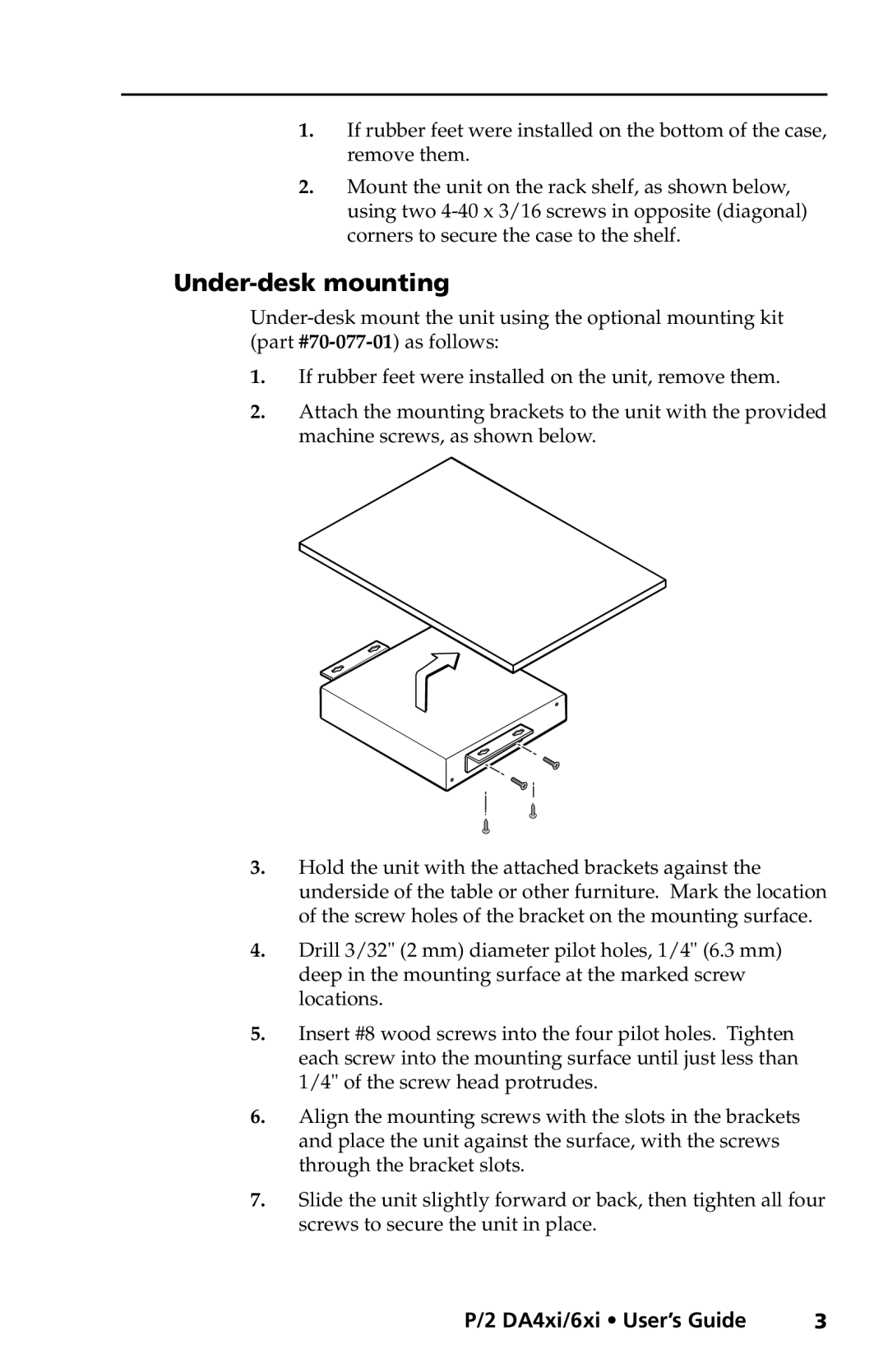 Extron electronic P/2 DA4xi s, P/2 DA6xi s manual Under-deskmounting, P/2 DA4xi/6xi User’s Guide 