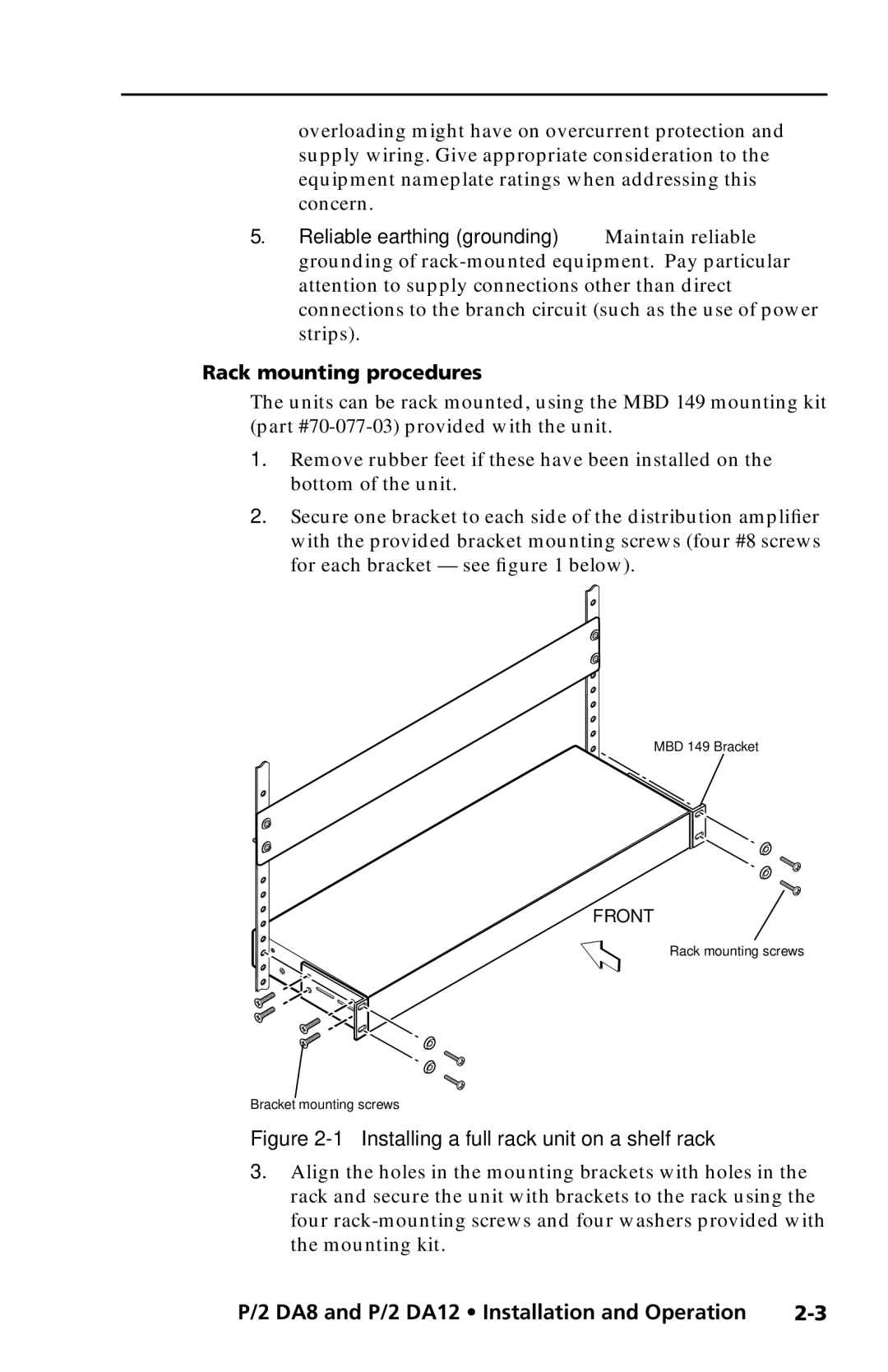 Extron electronic P/2 DA12 Series, P/2 DA8 user manual Rack mounting procedures, Installing a full rack unit on a shelf rack 