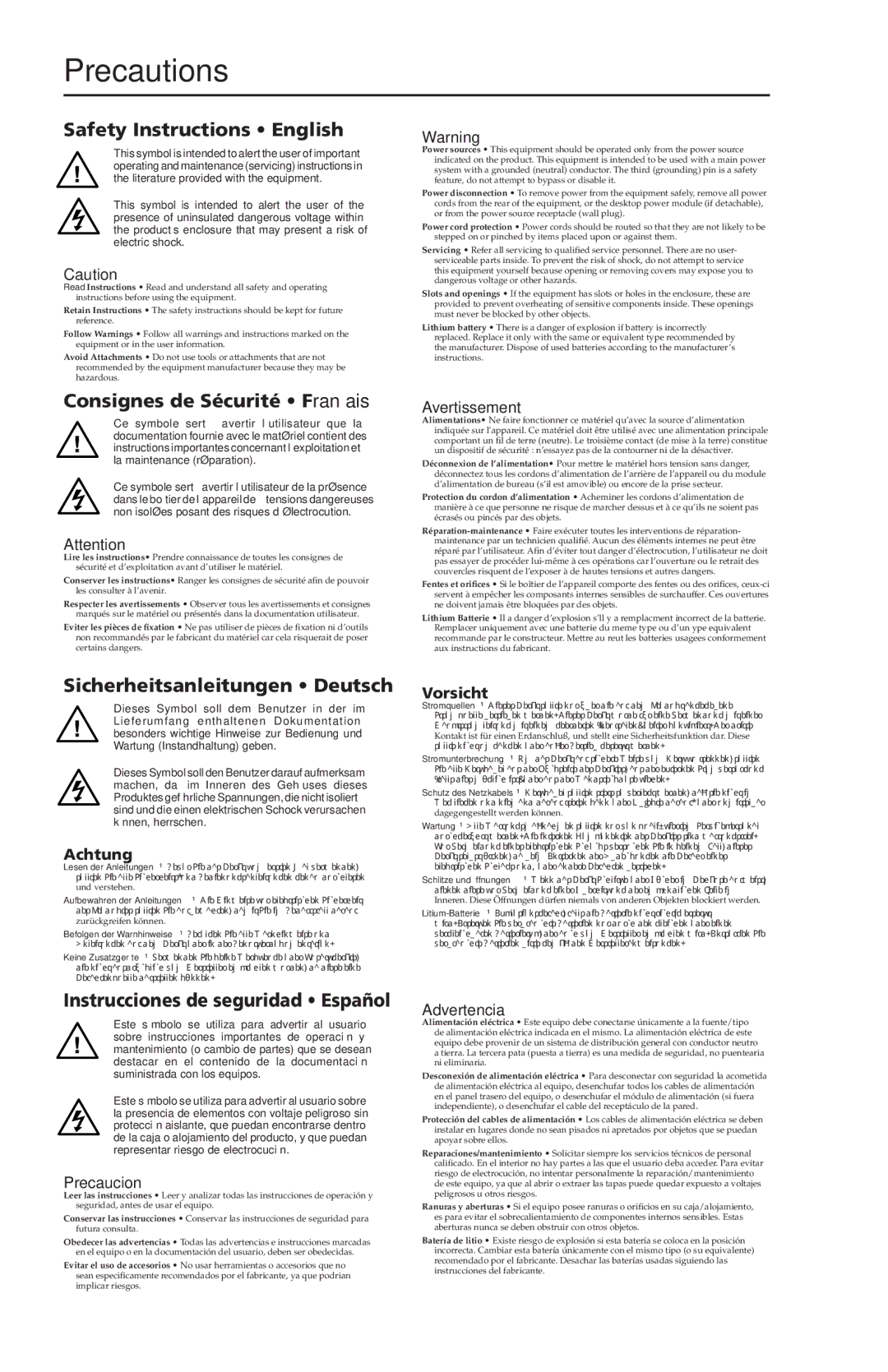 Extron electronic P/2 DA8, P/2 DA12 Series user manual Precautions, Safety Instructions English 