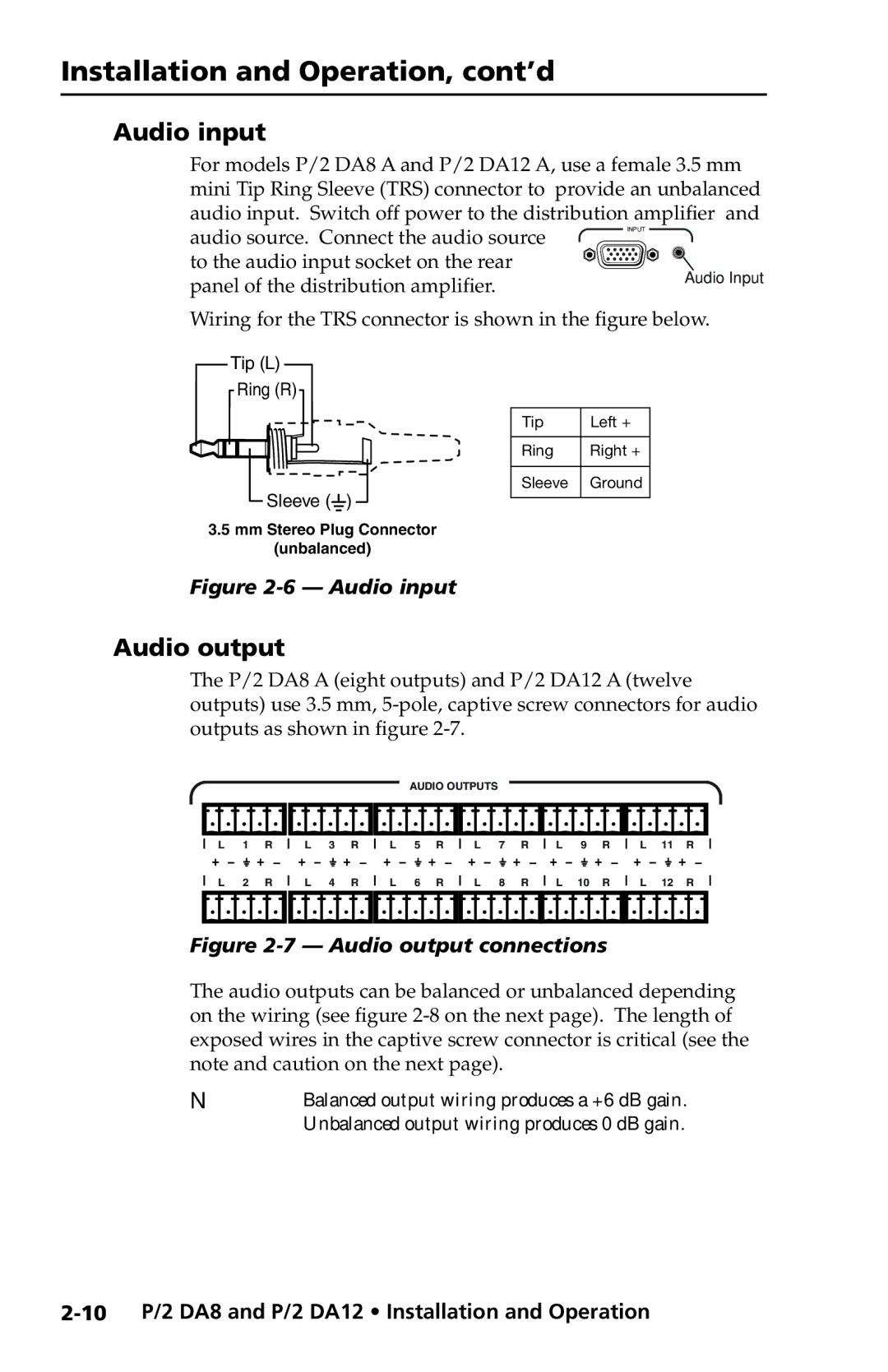 Extron electronic P/2 DA8, P/2 DA12 Series user manual Audio input, Audio output 