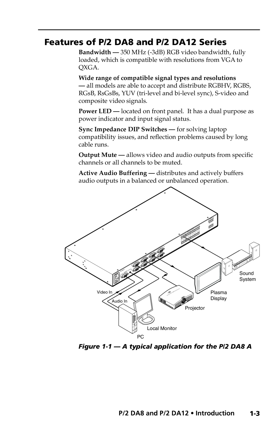Extron electronic user manual Features of P/2 DA8 and P/2 DA12 Series, P/2 DA8 and P/2 DA12 Introduction 