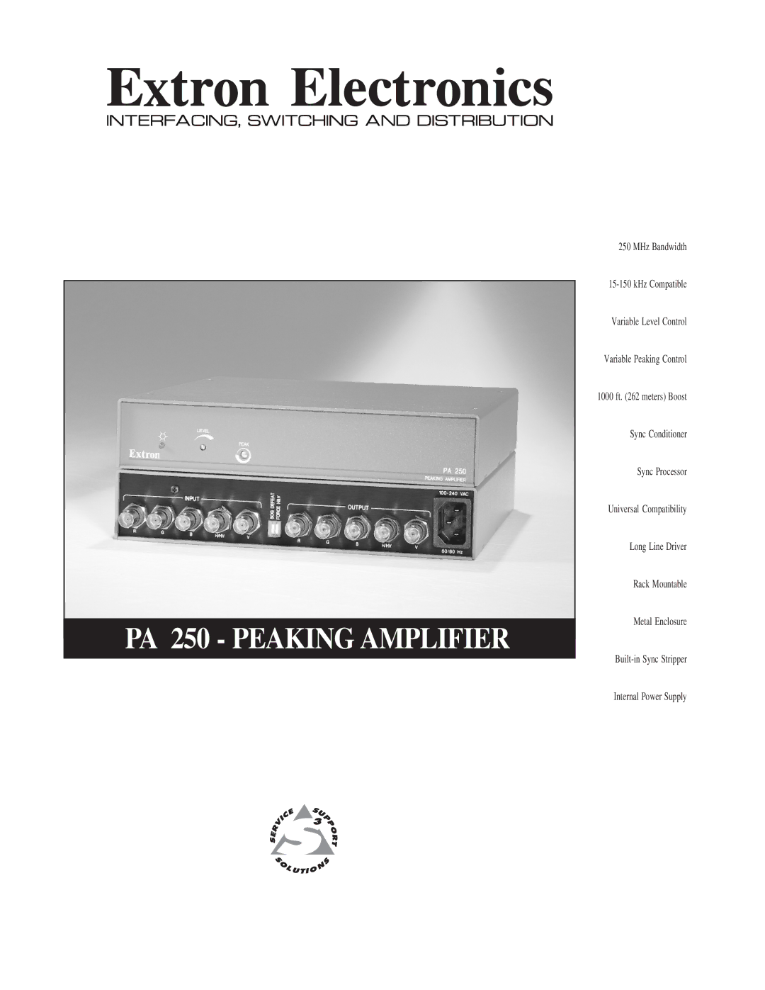 Extron electronic manual PA 250 Peaking Amplifier 