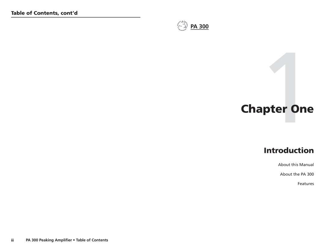 Extron electronic PA 300 user manual Introduction, Table of Contents, cont’d 