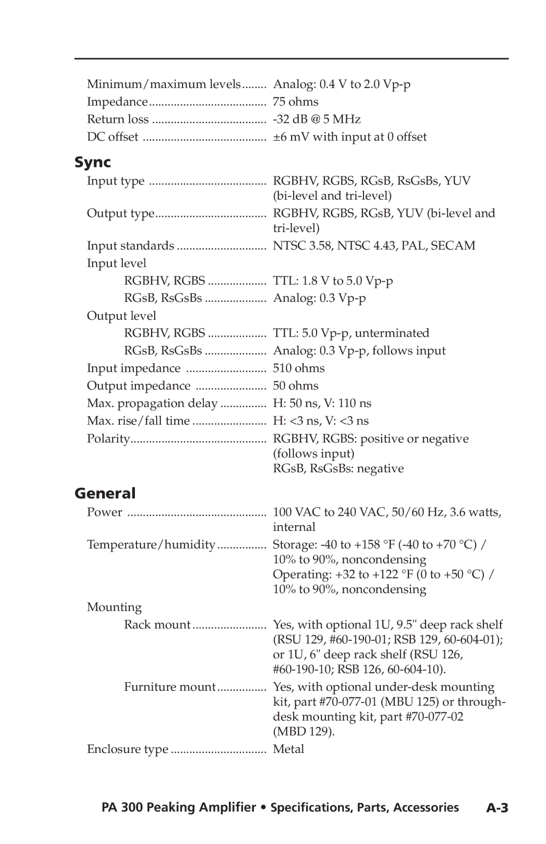 Extron electronic PA 300 user manual Sync, General 